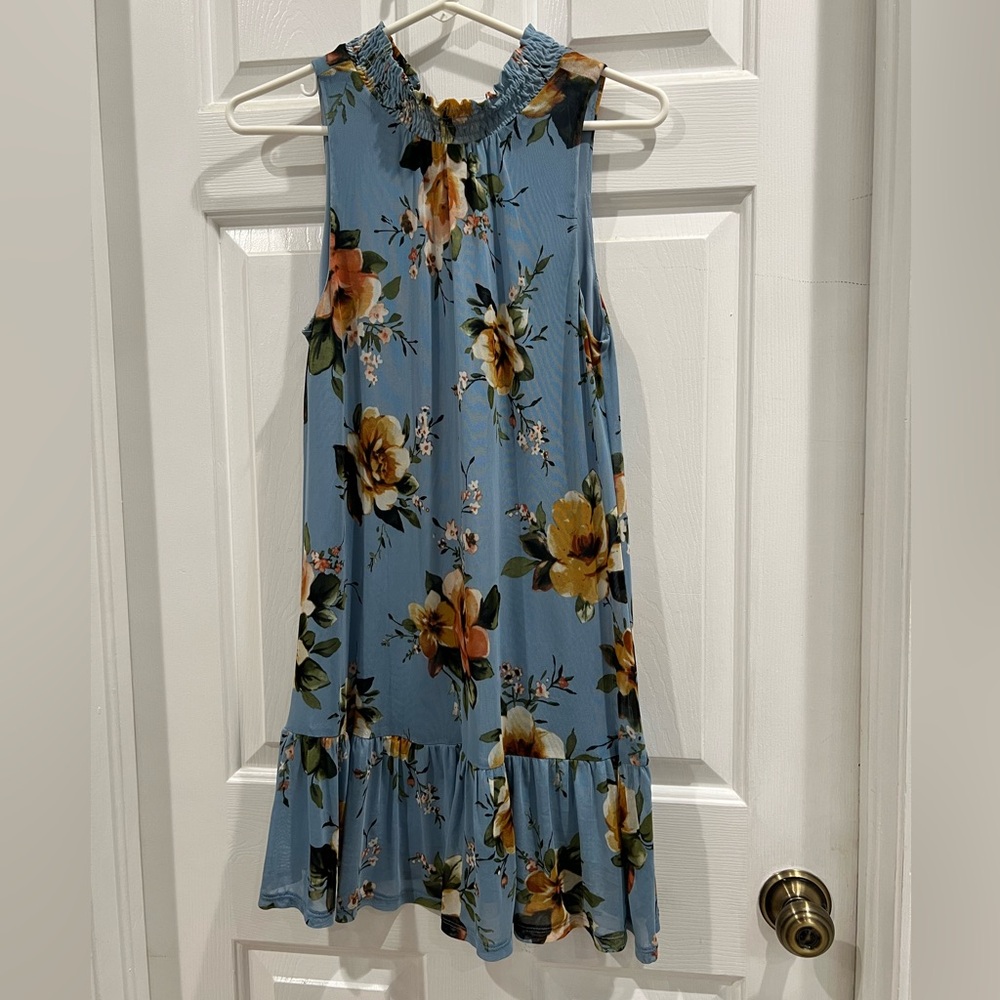 Ladies summer floral dress high neck sleeveless sz S